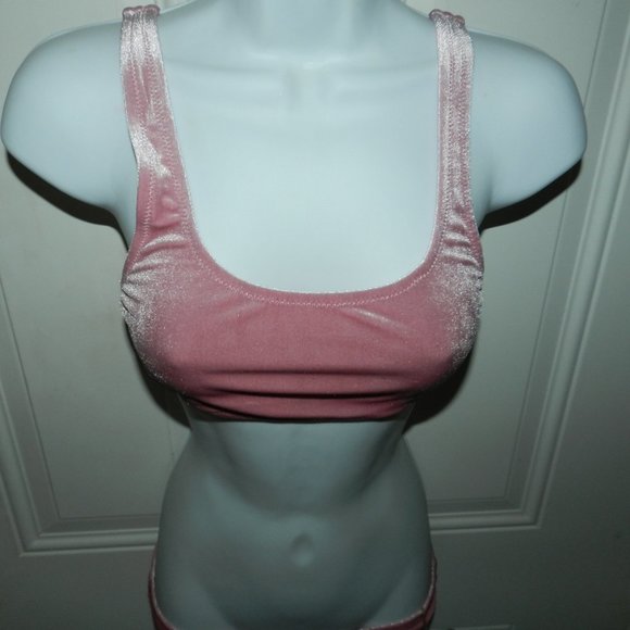 Cabana Del Sol Women's Sexy Swimsuit Velvet Sporty Crop Bikini Bathing Suit Rose - Picture 5 of 14